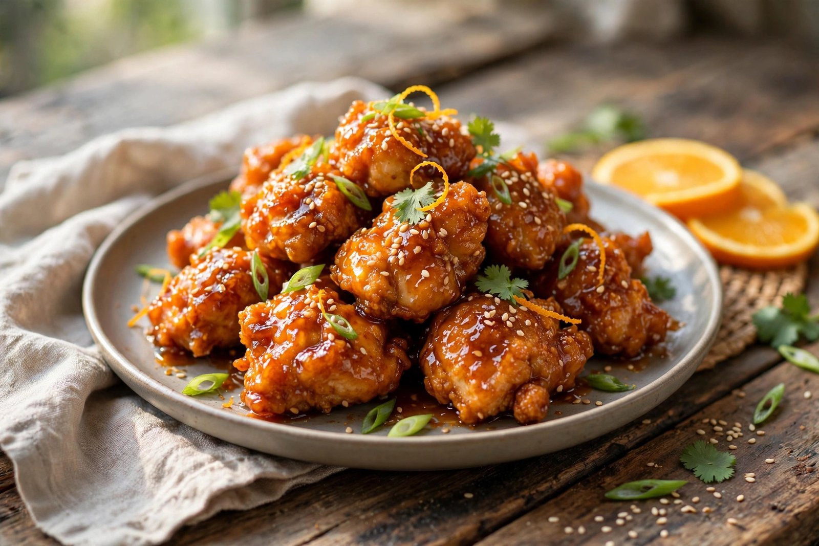 Orange Chicken served beautifully, ready to eat