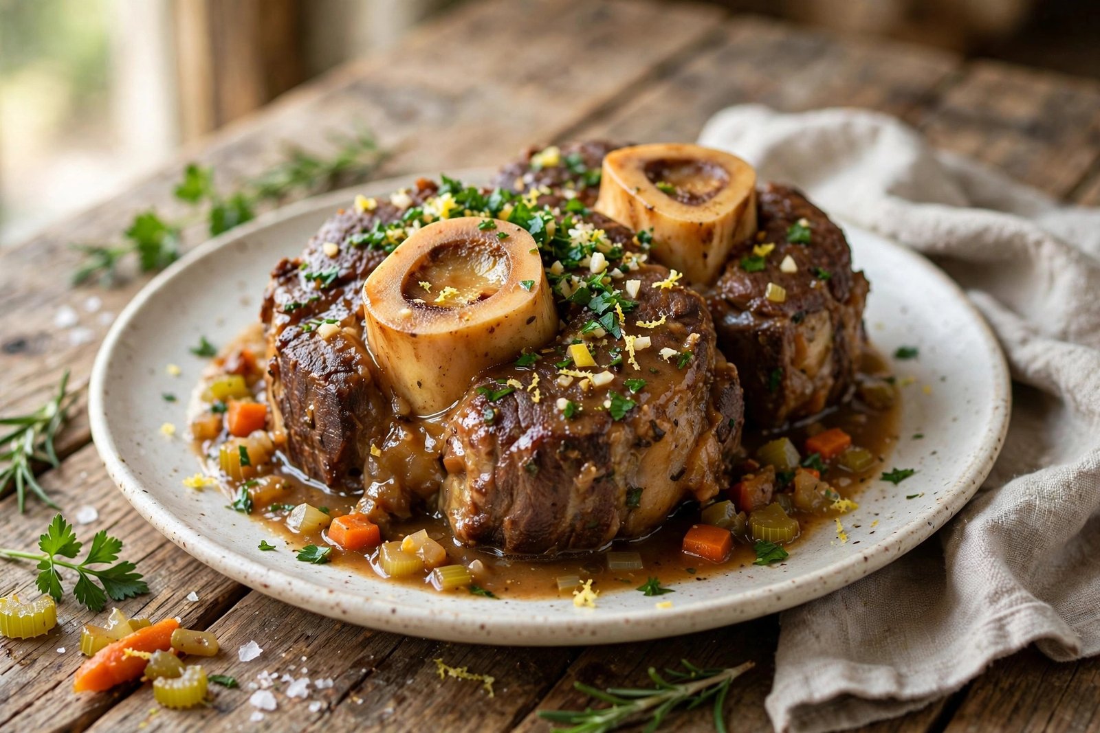 Osso Buco served beautifully, ready to eat