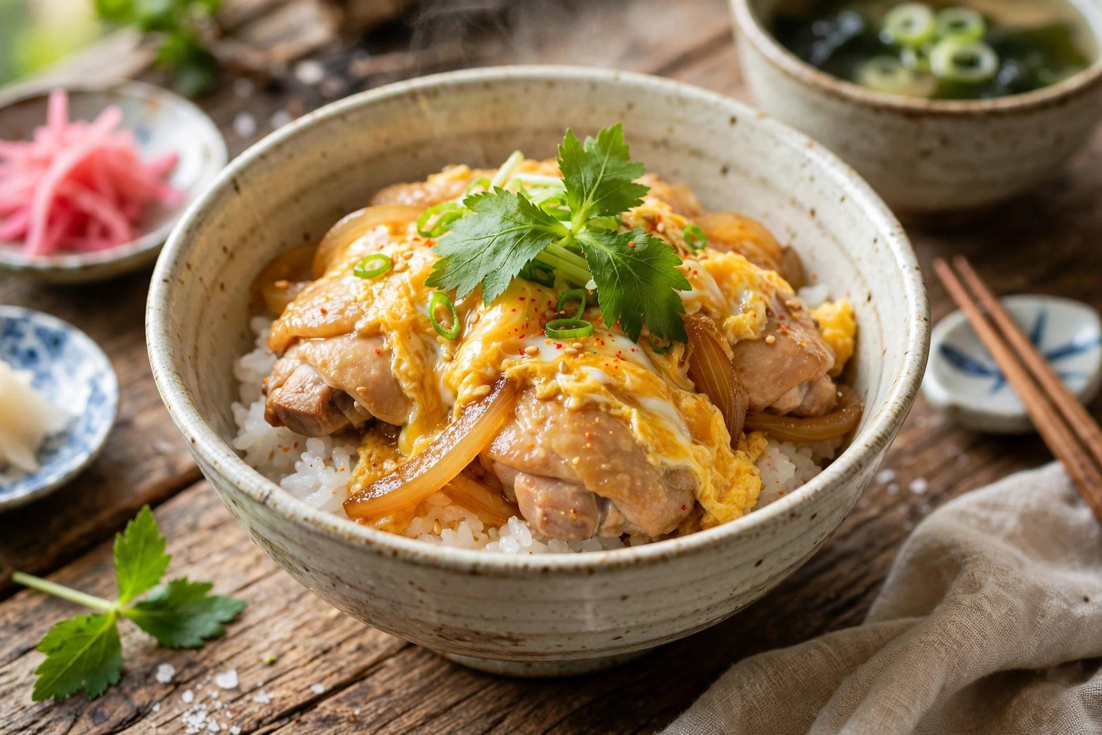 Oyakodon served beautifully, ready to eat