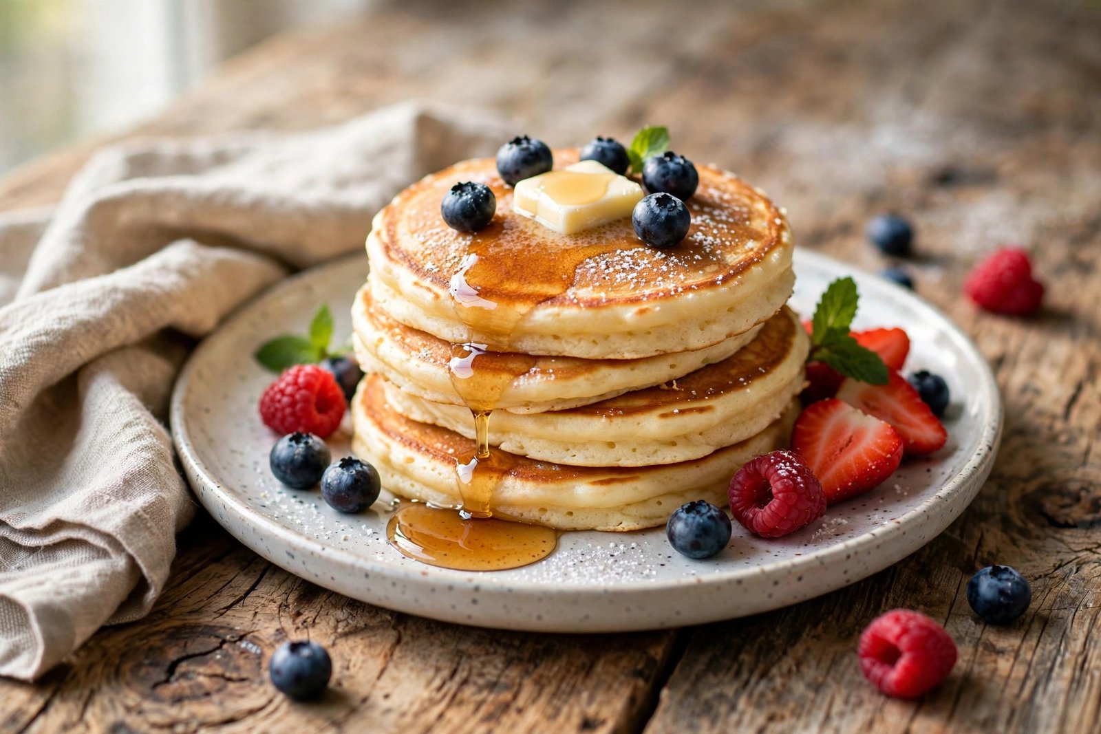 Fluffy Pancakes served beautifully, ready to eat