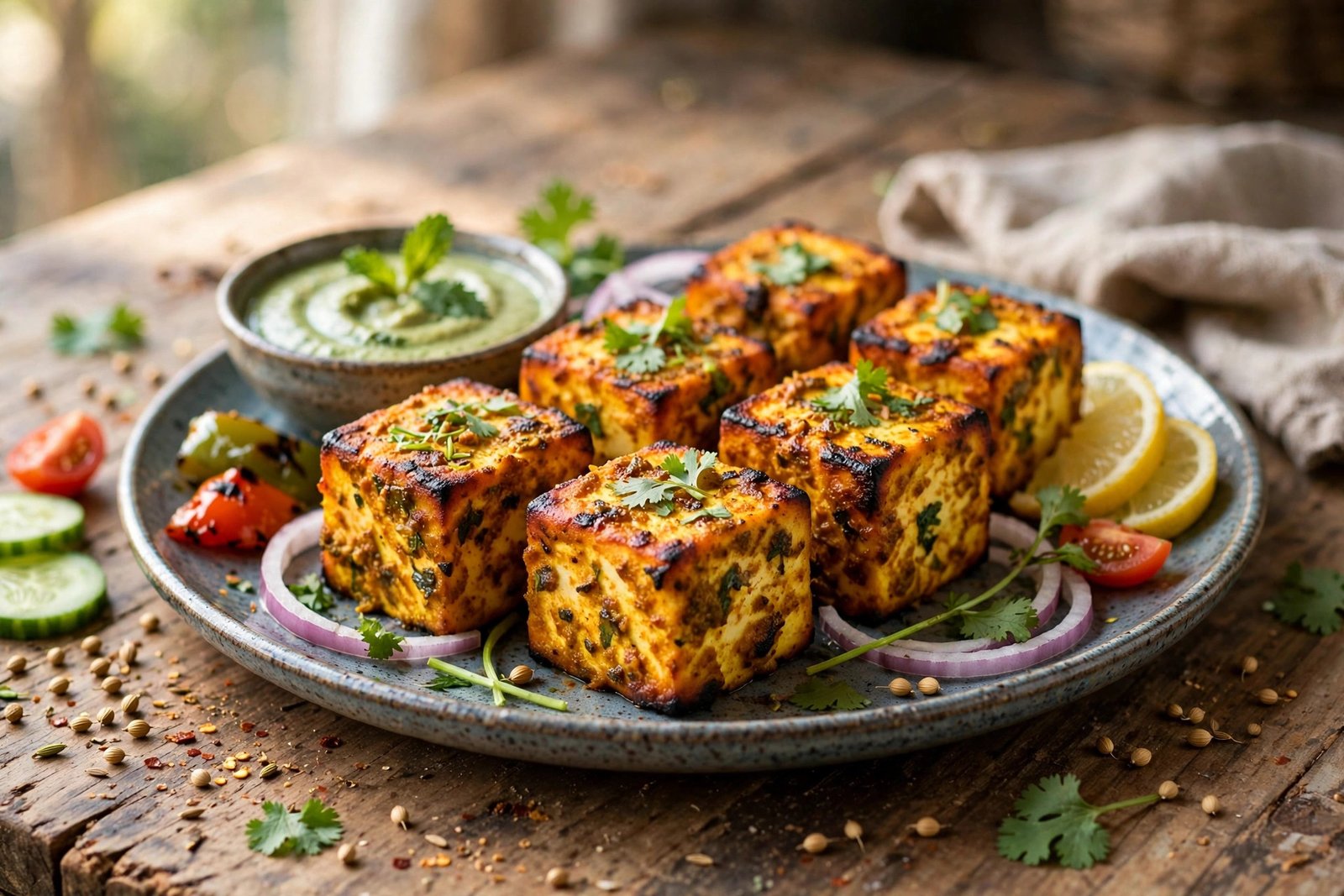 Paneer Tikka served beautifully, ready to eat