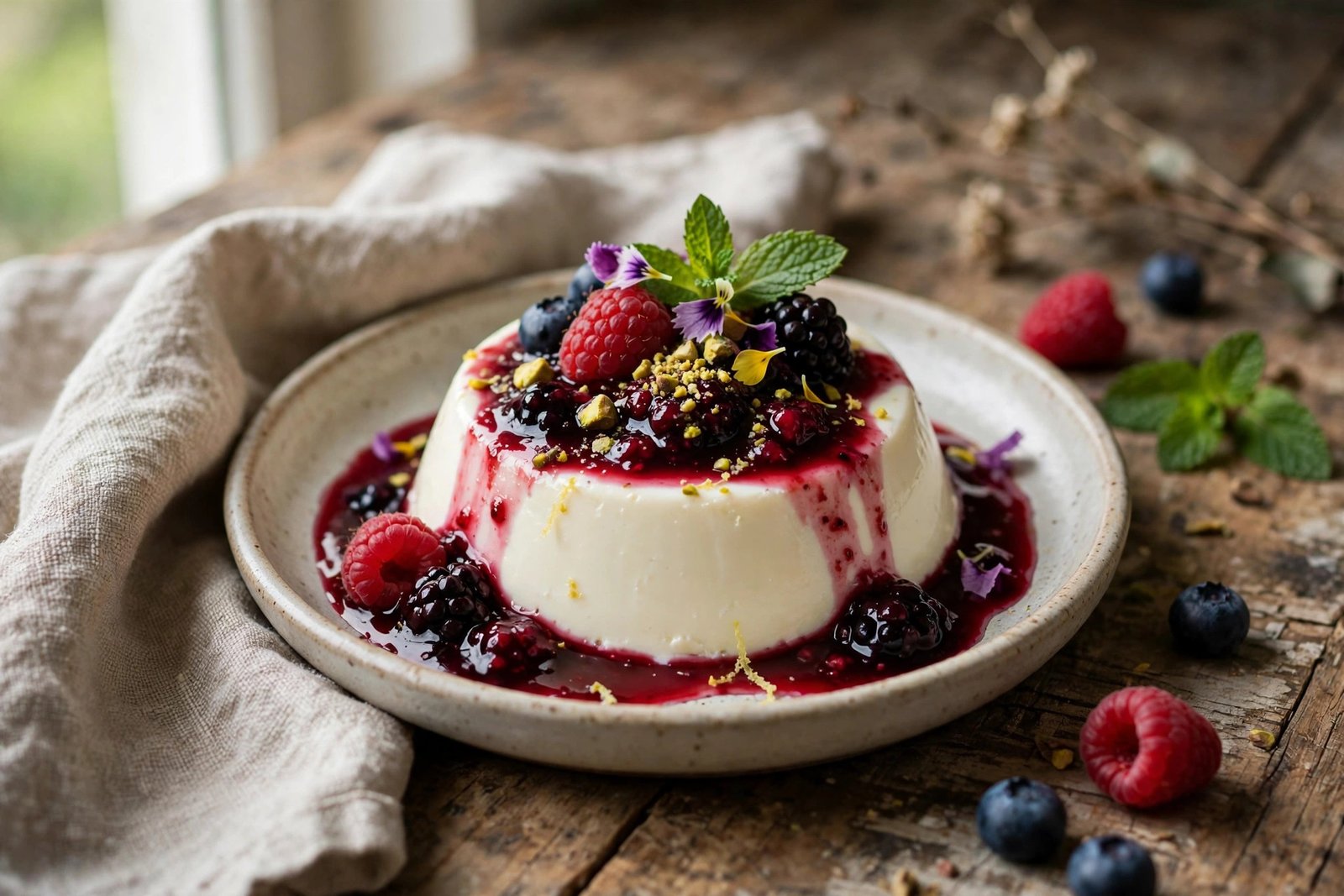 Panna Cotta served beautifully, ready to eat