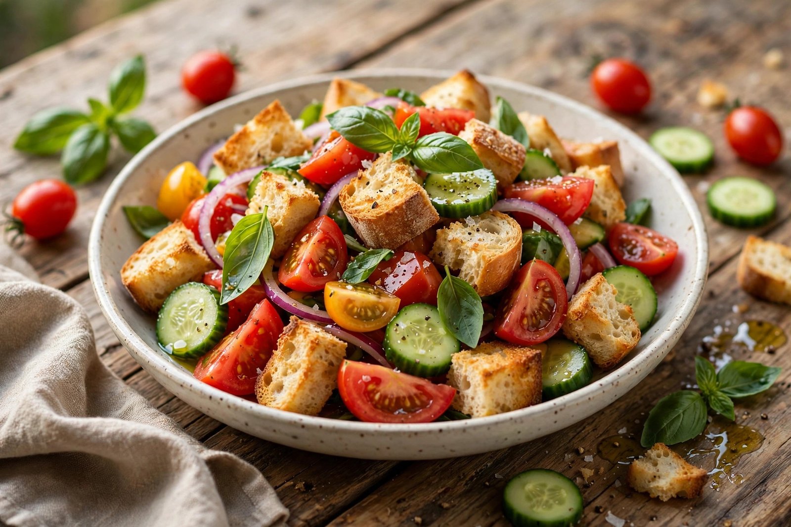 Panzanella served beautifully, ready to eat