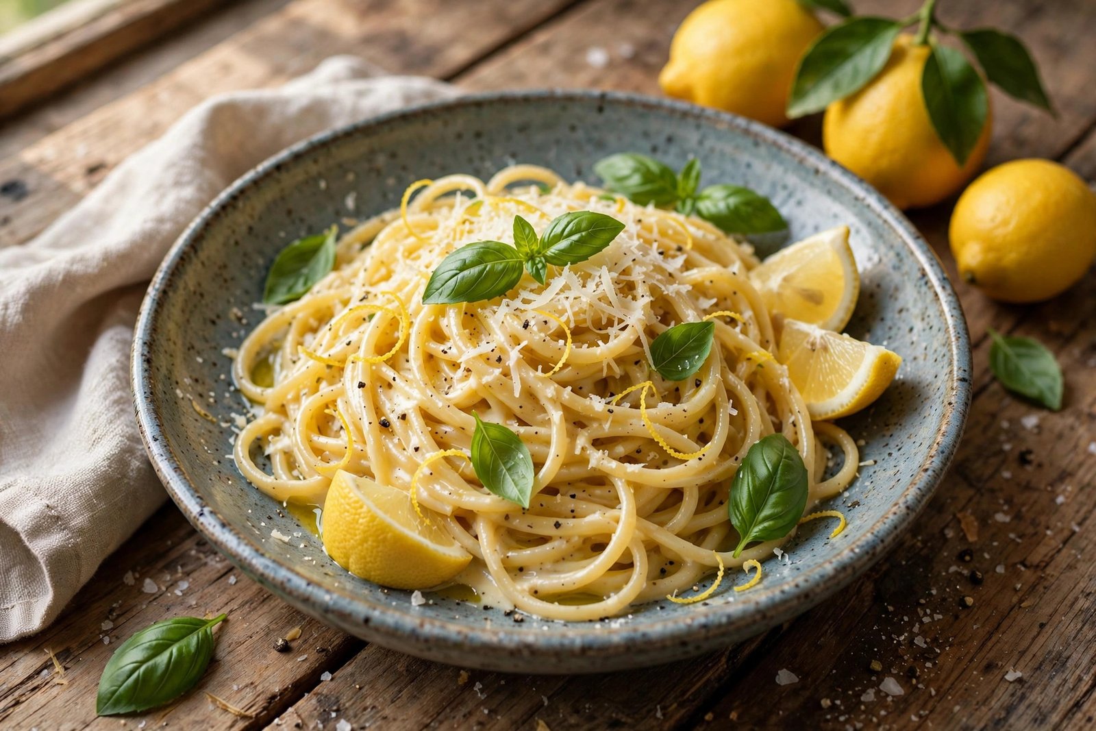 Pasta al Limone served beautifully, ready to eat
