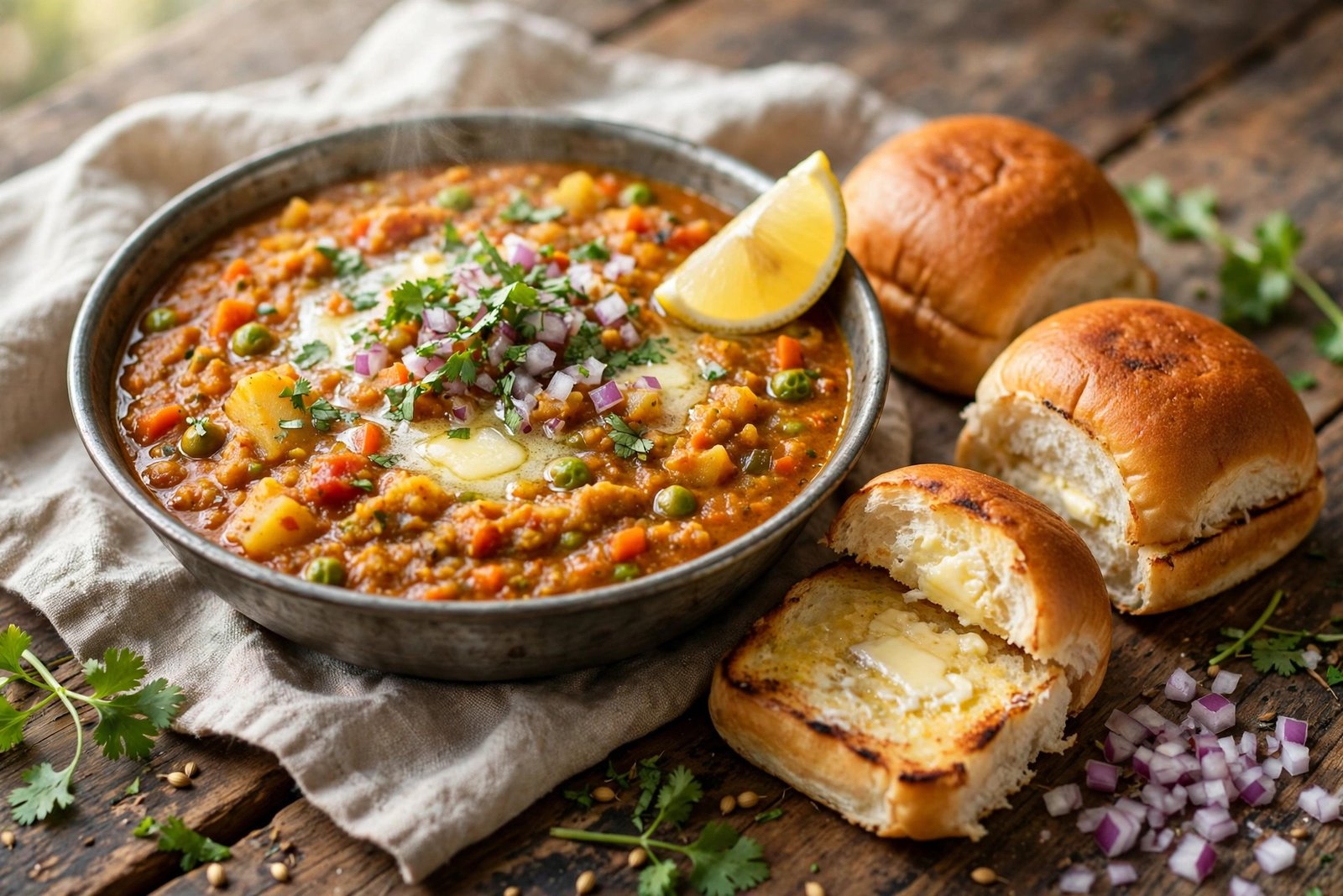 Pav Bhaji served beautifully, ready to eat