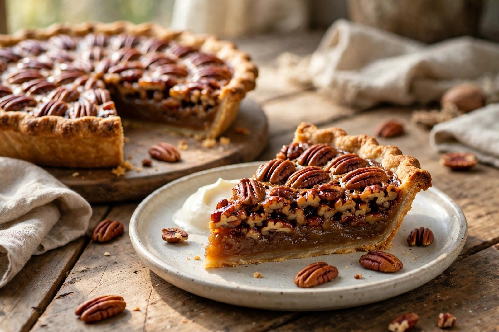 Pecan Pie served beautifully, ready to eat