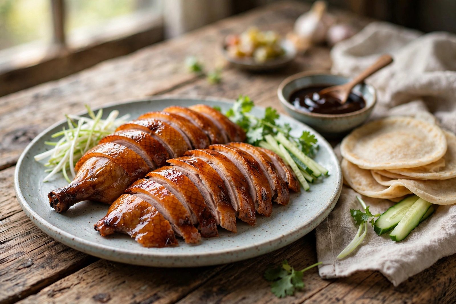 Peking Duck served beautifully, ready to eat