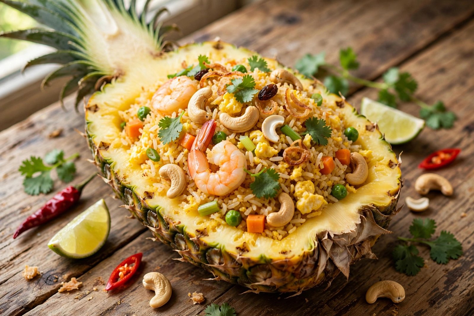 Thai Pineapple Fried Rice served beautifully, ready to eat