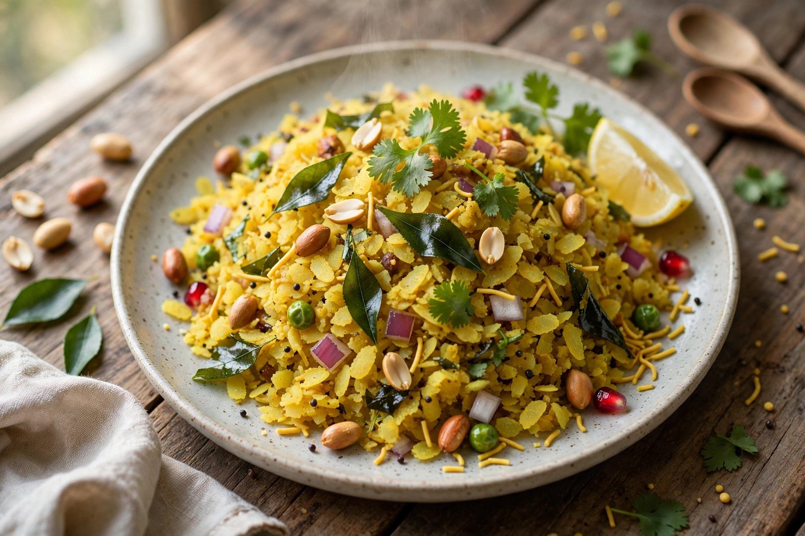 Poha served beautifully, ready to eat