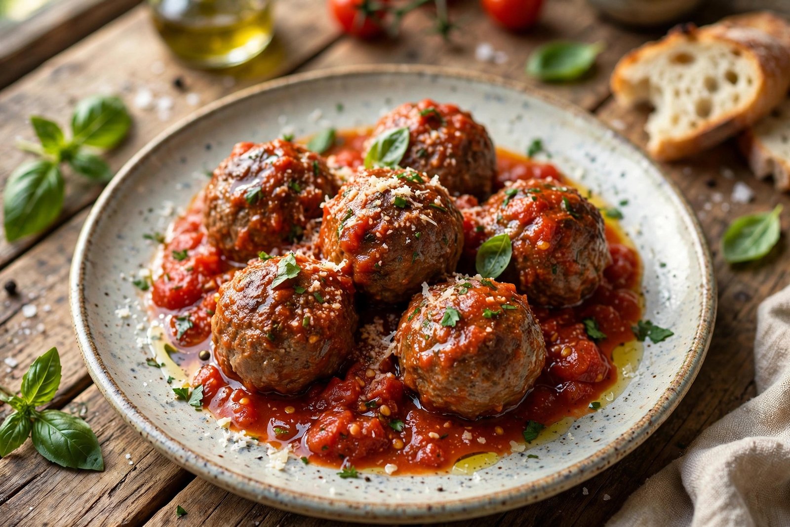Polpette al Sugo served beautifully, ready to eat