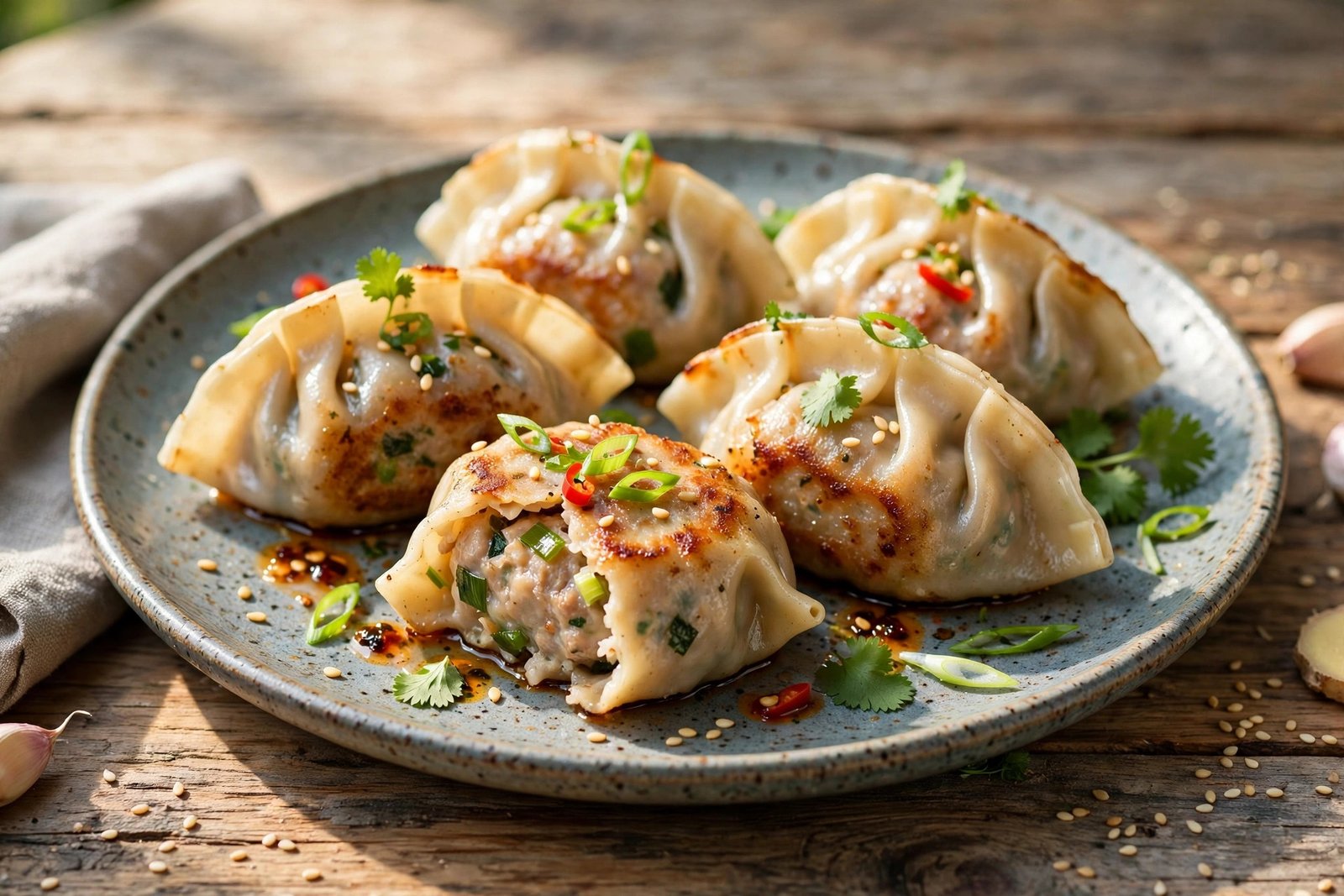 Pork Dumplings served beautifully, ready to eat