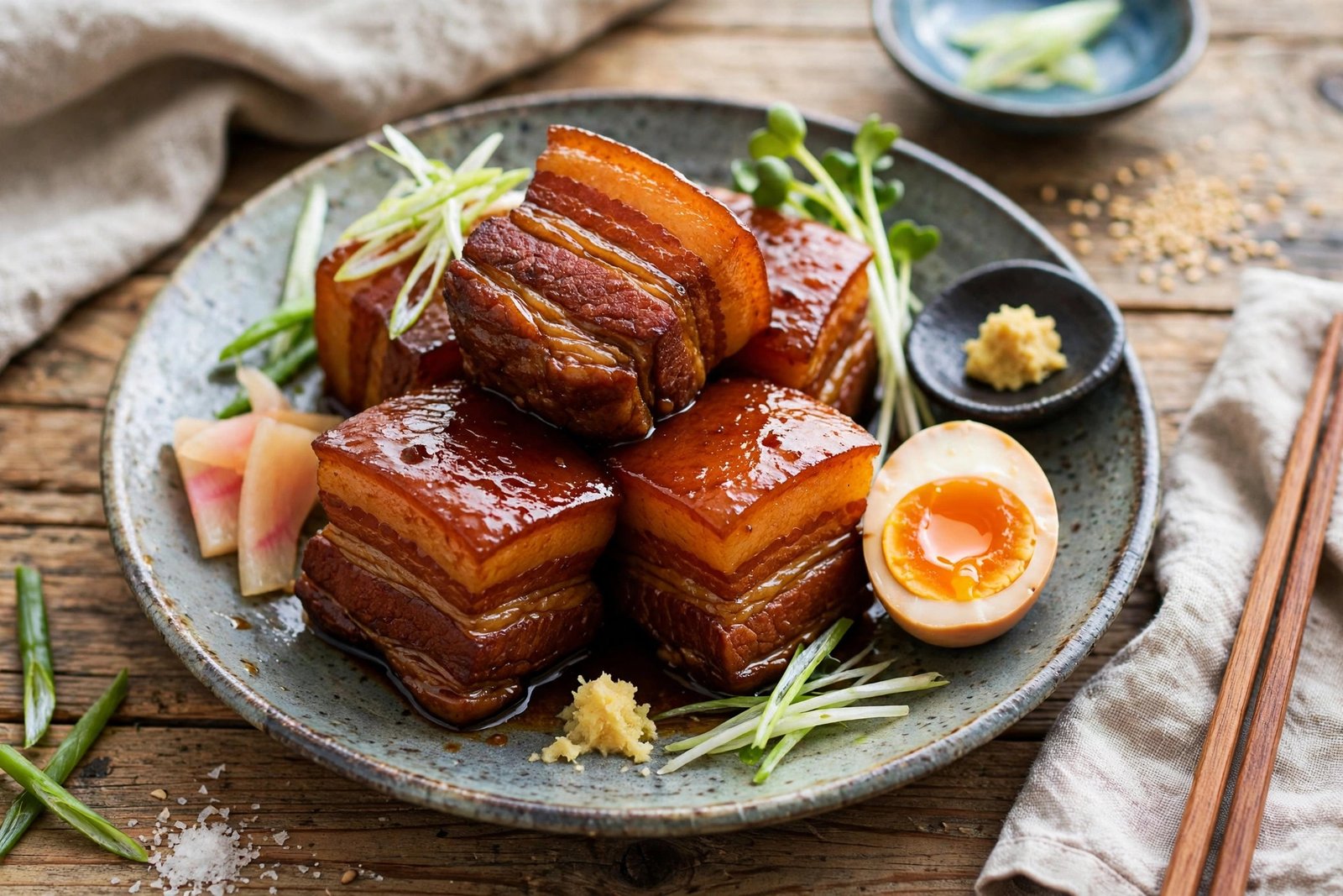 Pork Kakuni served beautifully, ready to eat