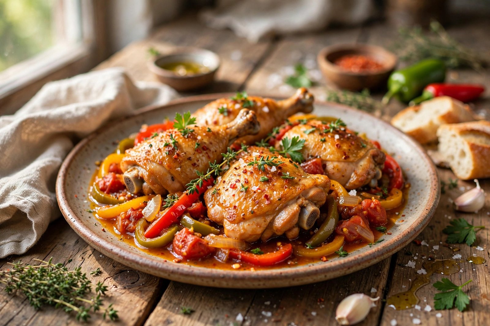 Poulet Basquaise served beautifully, ready to eat