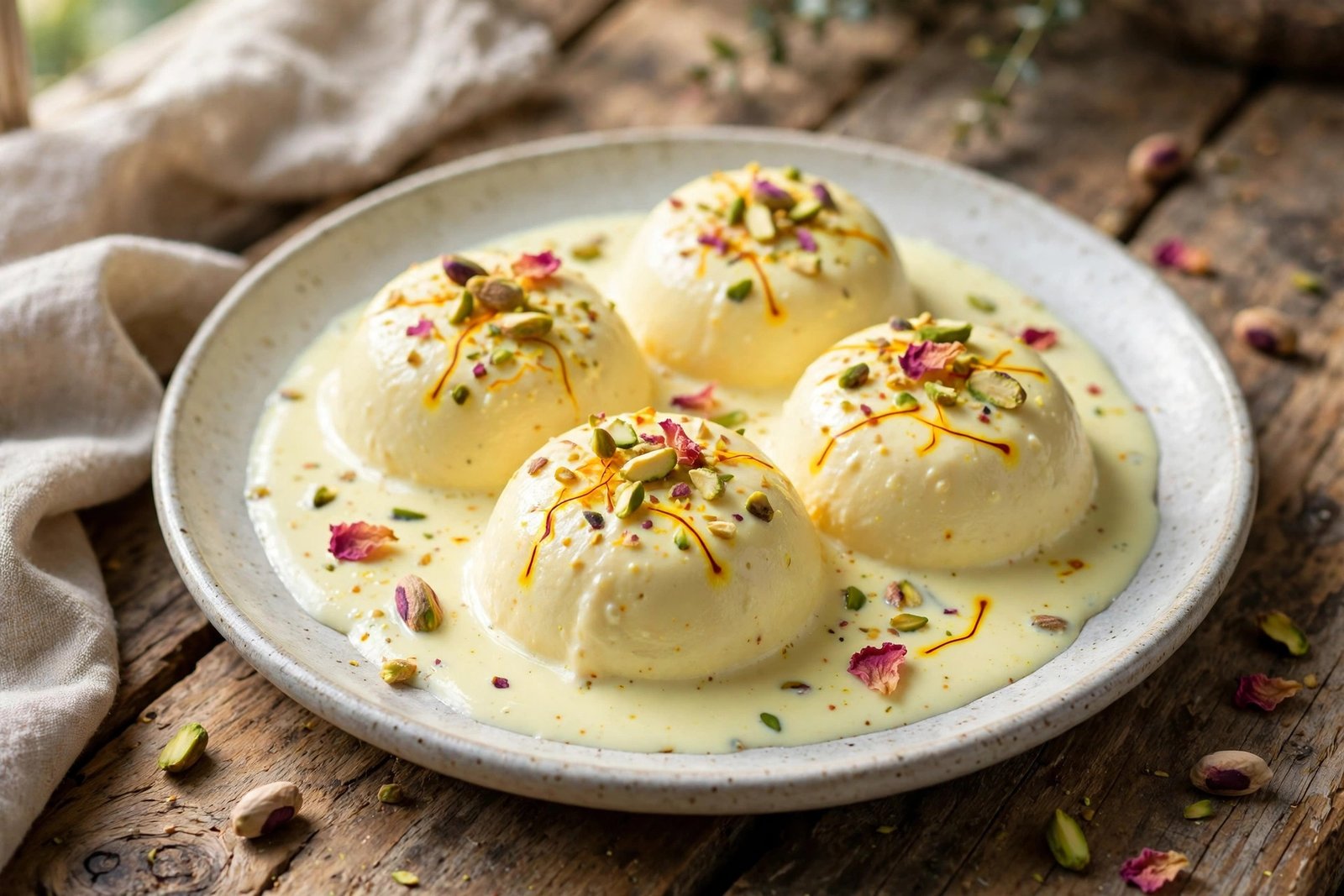 Rasmalai served beautifully, ready to eat