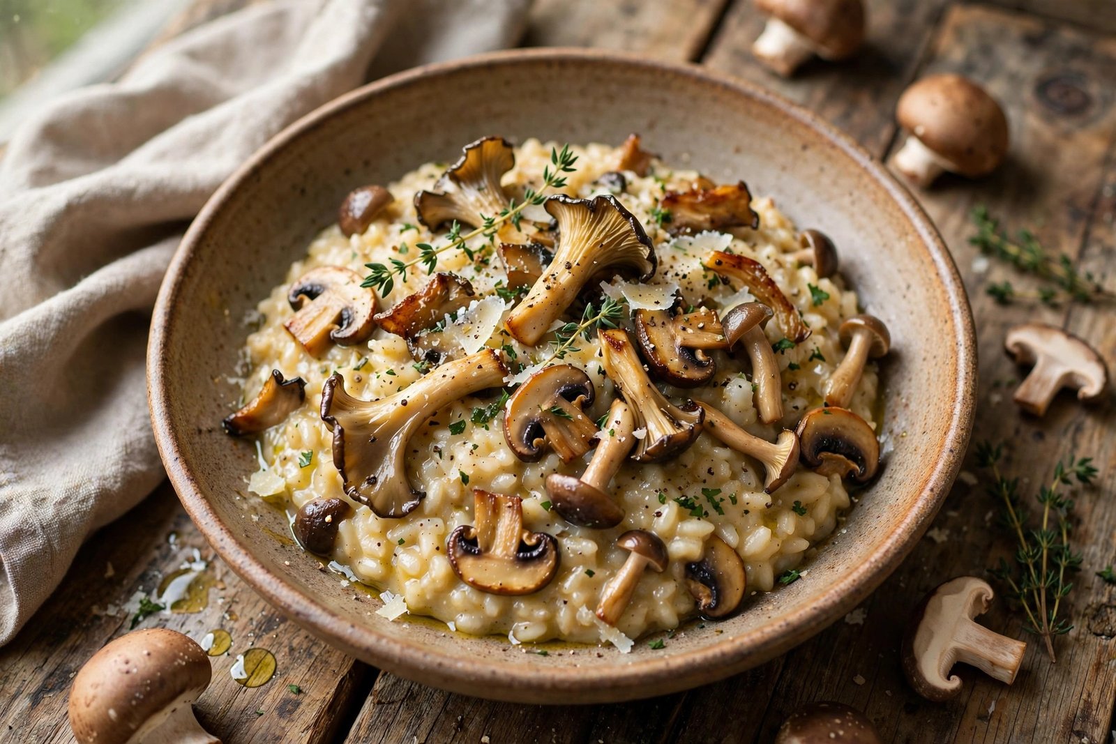 Risotto ai Funghi served beautifully, ready to eat