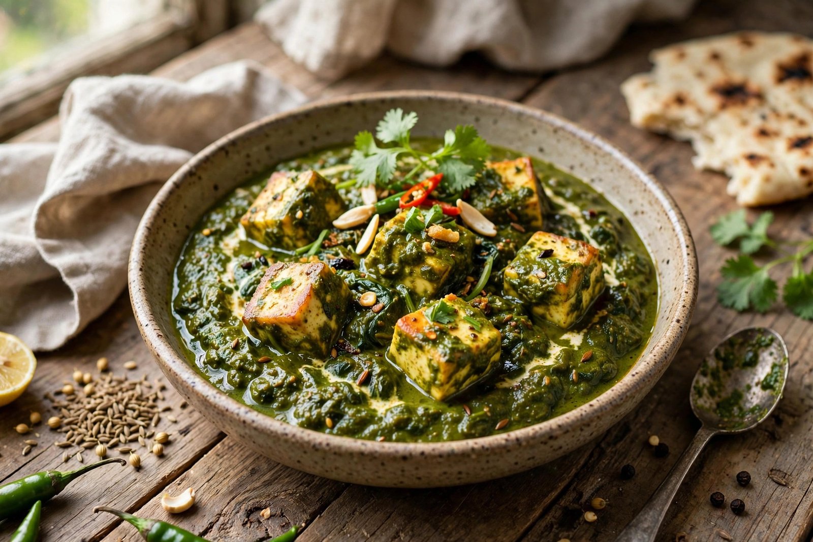 Saag Paneer served beautifully, ready to eat