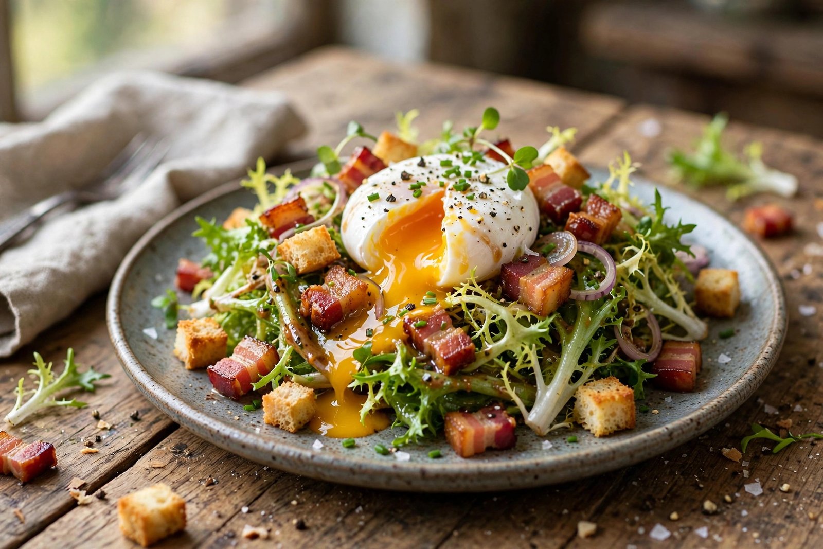 Salad Lyonnaise served beautifully, ready to eat