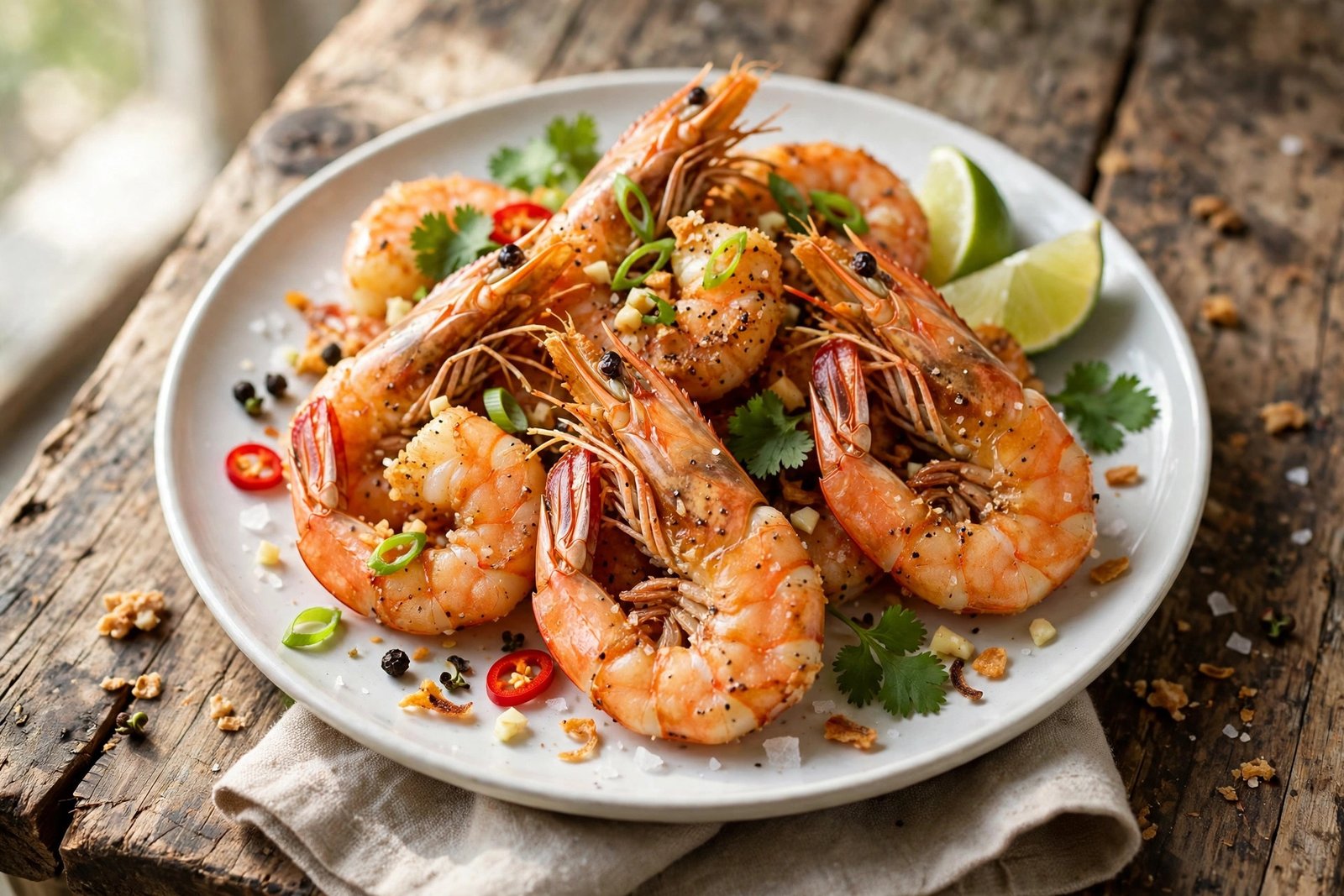 Salt and Pepper Shrimp served beautifully, ready to eat