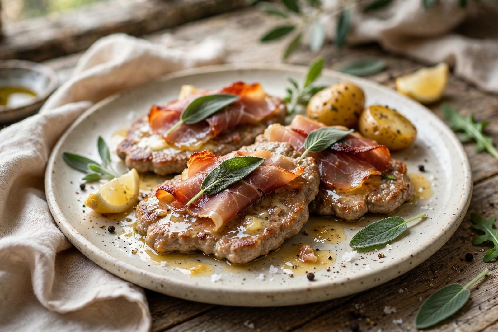 Saltimbocca alla Romana served beautifully, ready to eat
