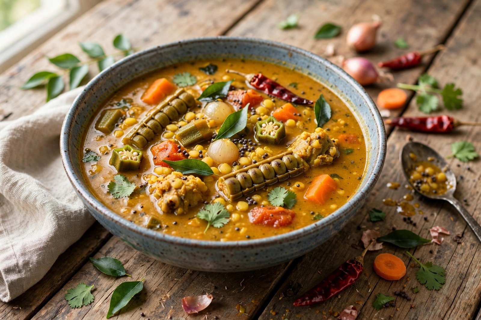 Sambar served beautifully, ready to eat