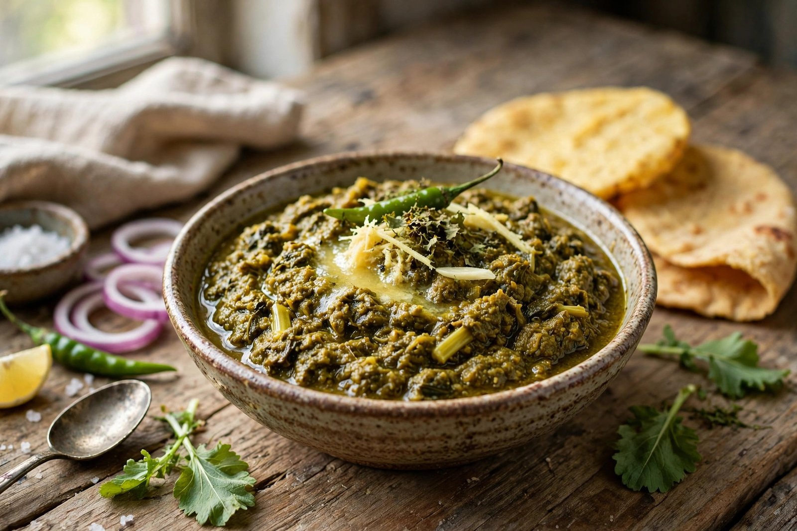 Sarson ka Saag served beautifully, ready to eat