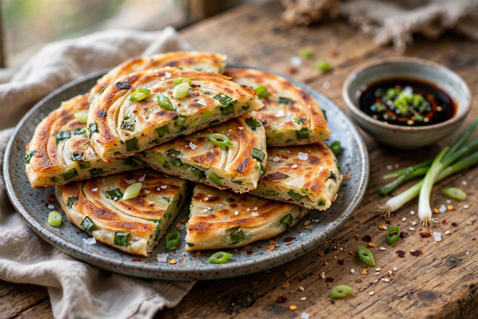 Scallion Pancakes served beautifully, ready to eat