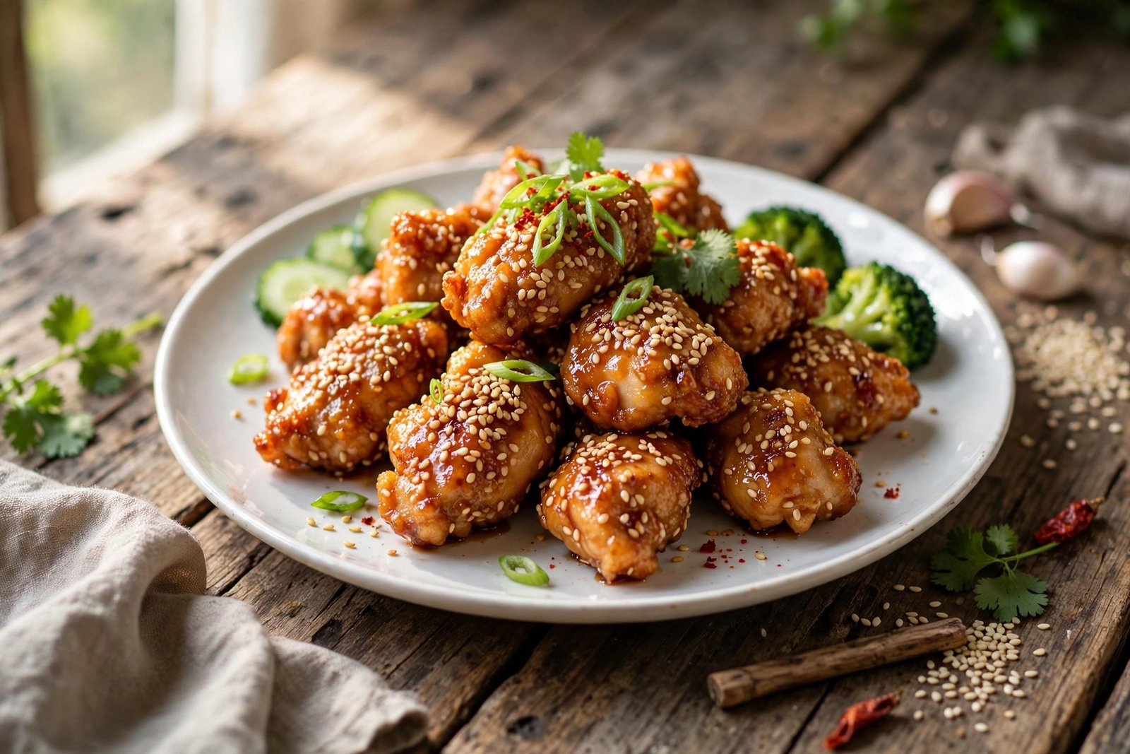 Sesame Chicken served beautifully, ready to eat