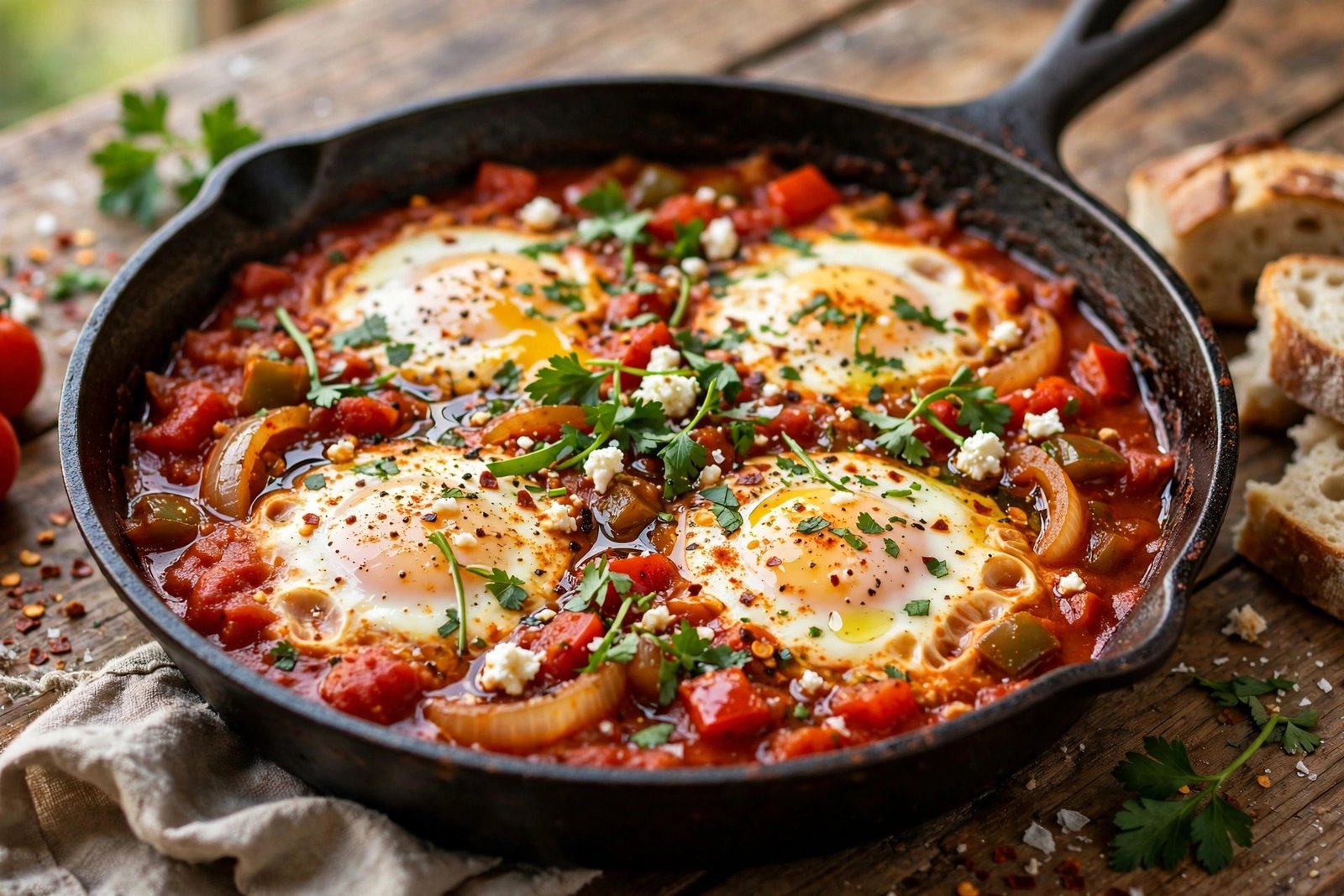 Shakshuka served beautifully, ready to eat