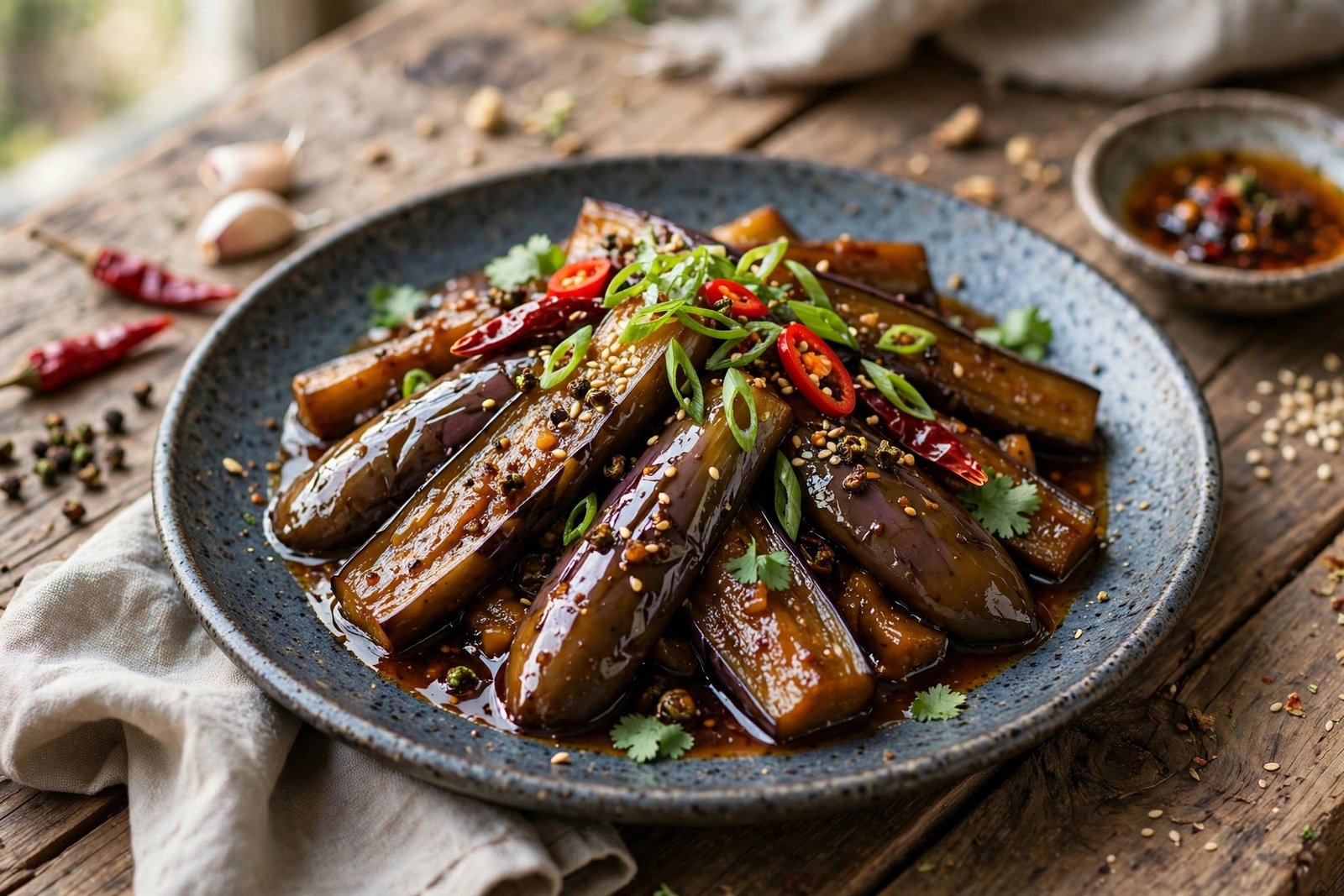 Sichuan Eggplant served beautifully, ready to eat
