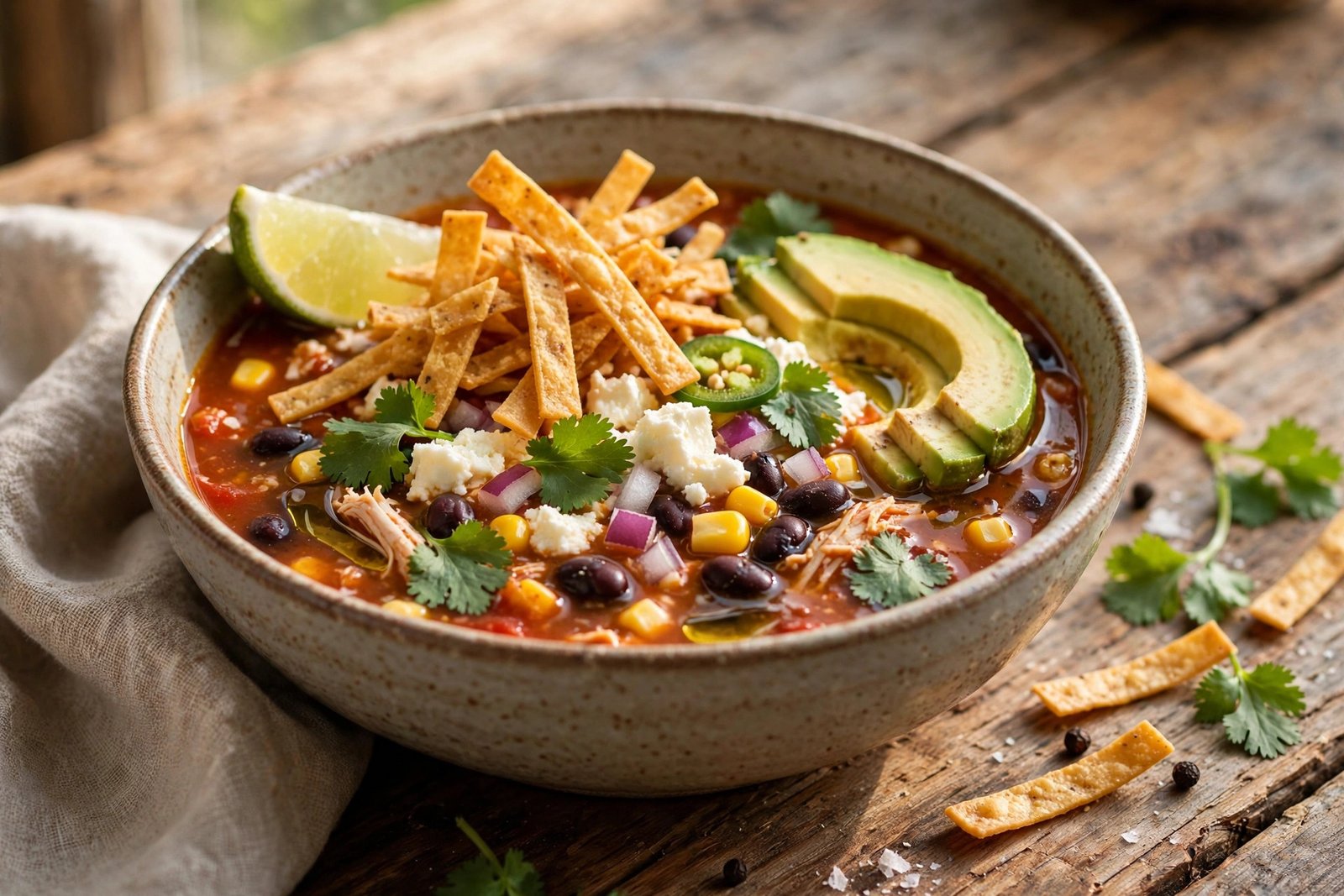 Tortilla Soup served beautifully, ready to eat