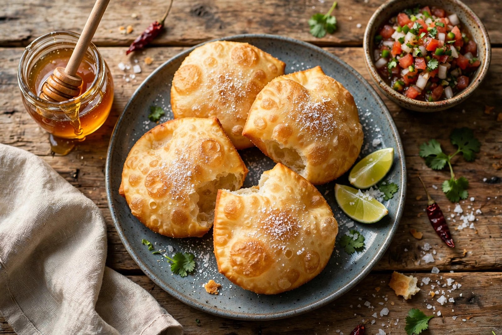 Sopaipillas served beautifully, ready to eat