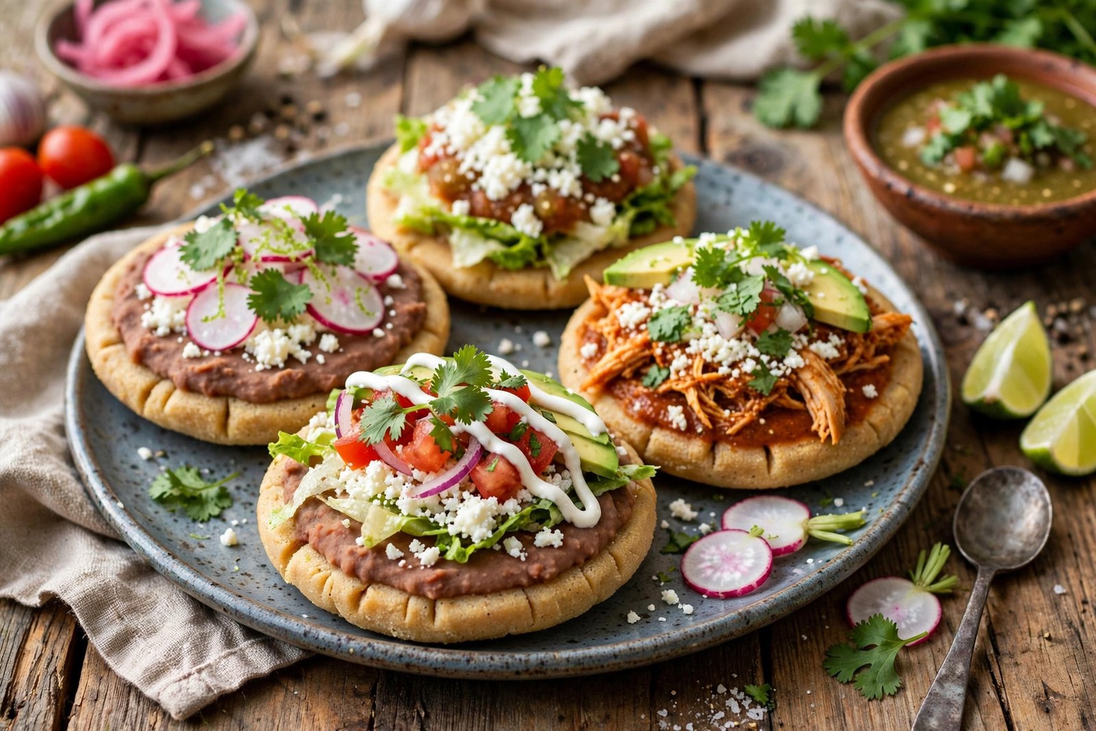 Sopes served beautifully, ready to eat