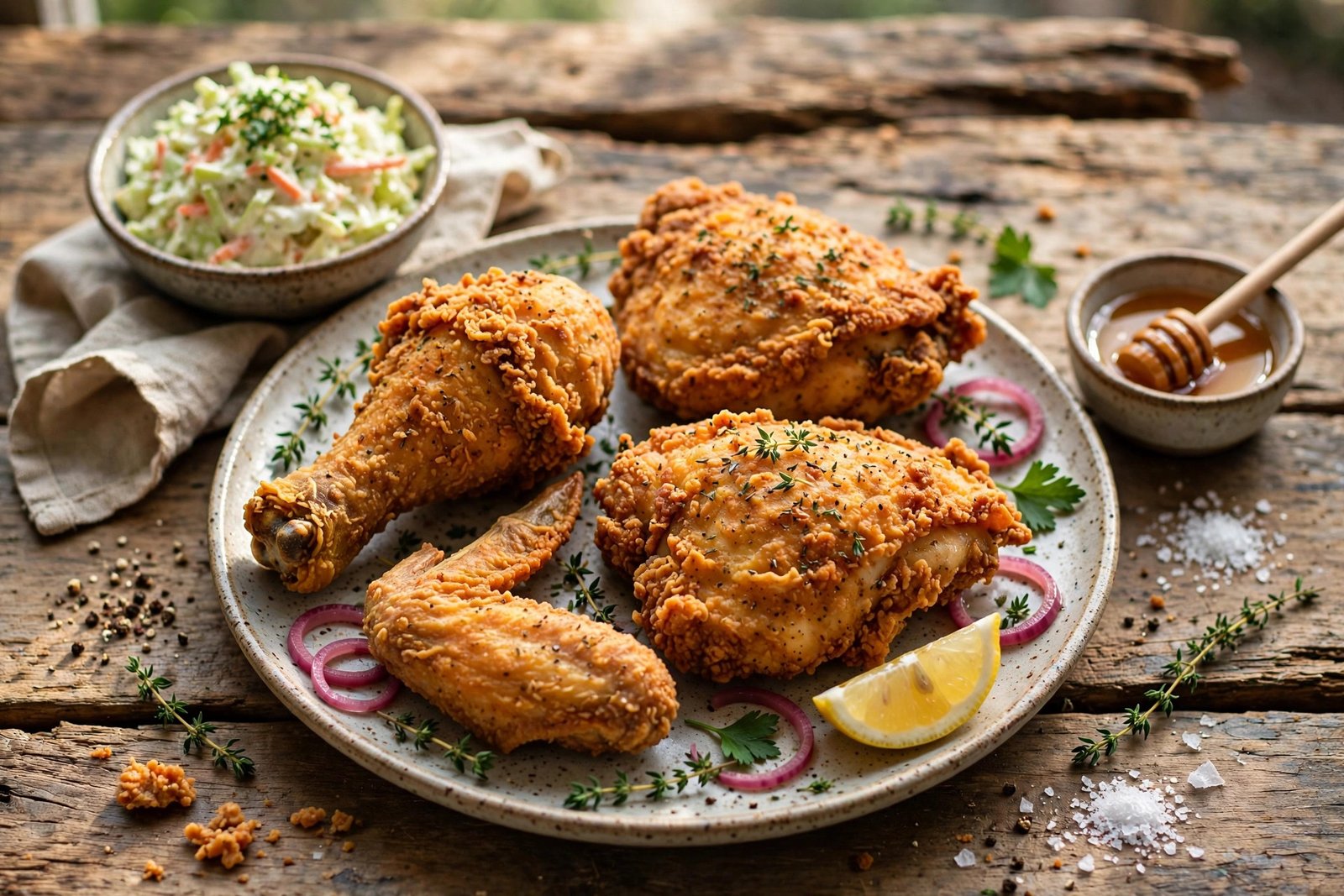 Southern Fried Chicken served beautifully, ready to eat