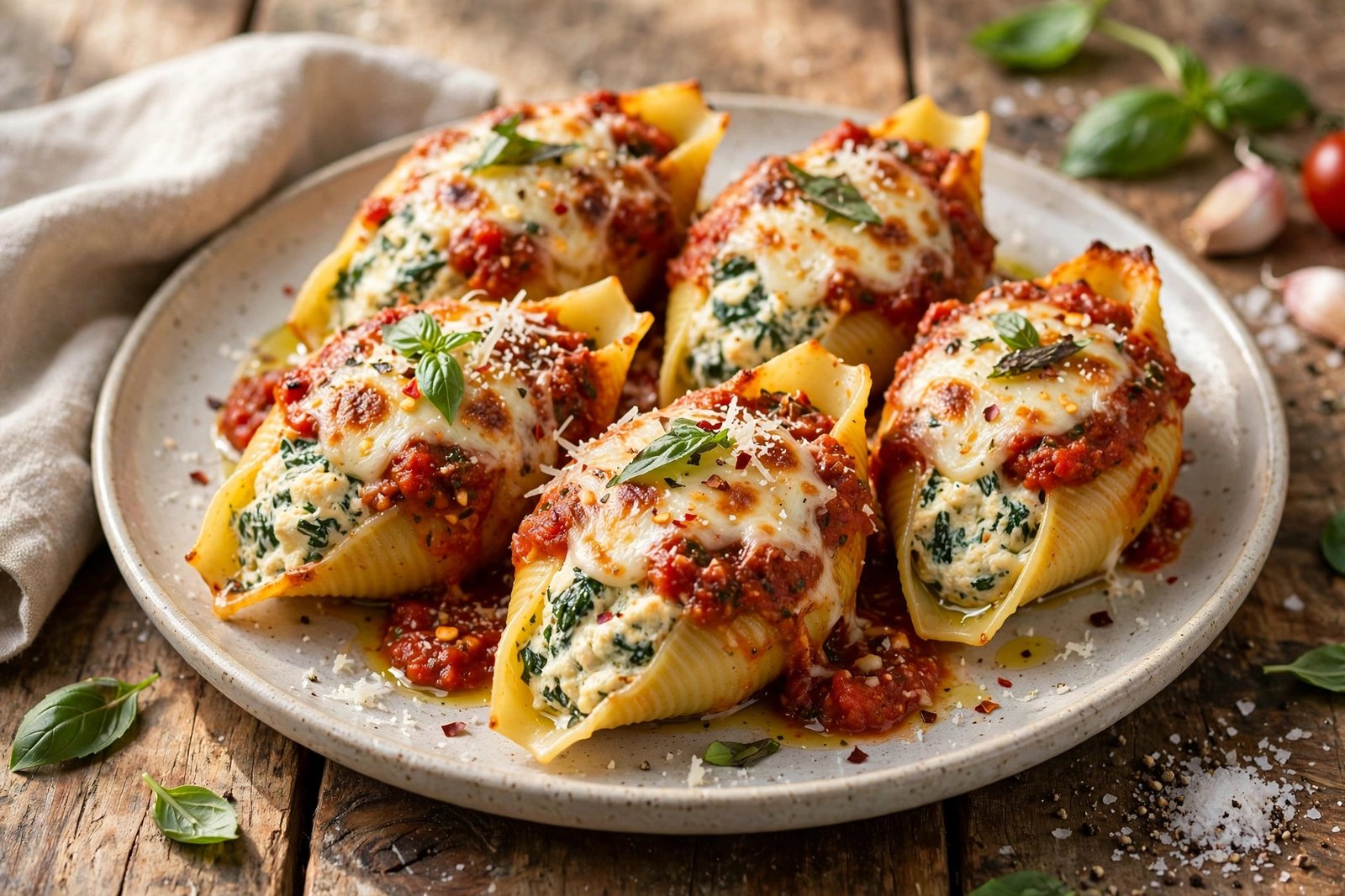 Stuffed Shells served beautifully, ready to eat