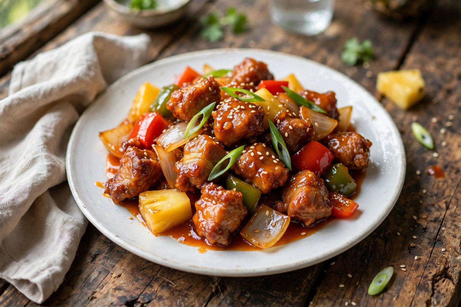 Sweet and Sour Pork served beautifully, ready to eat