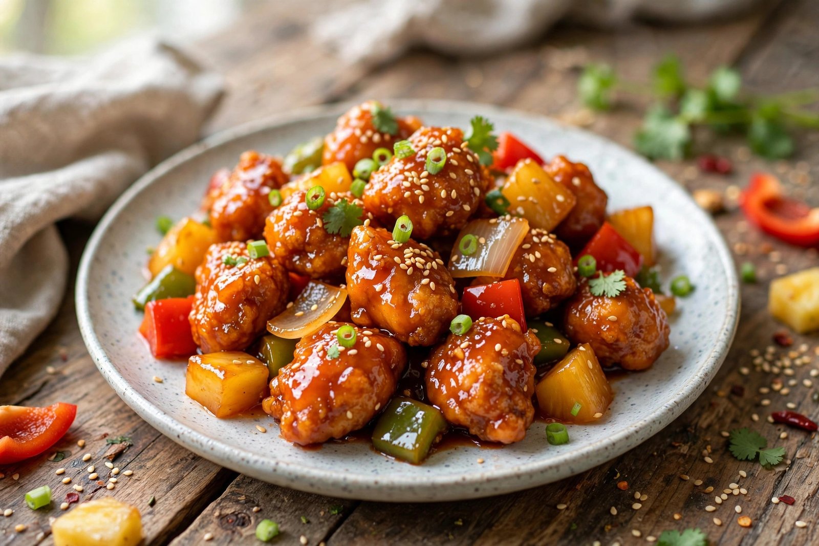 Sweet and Sour Chicken served beautifully, ready to eat