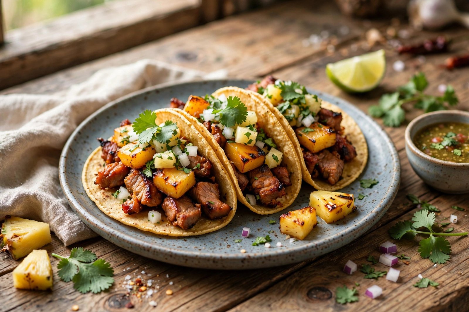 Tacos al Pastor served beautifully, ready to eat