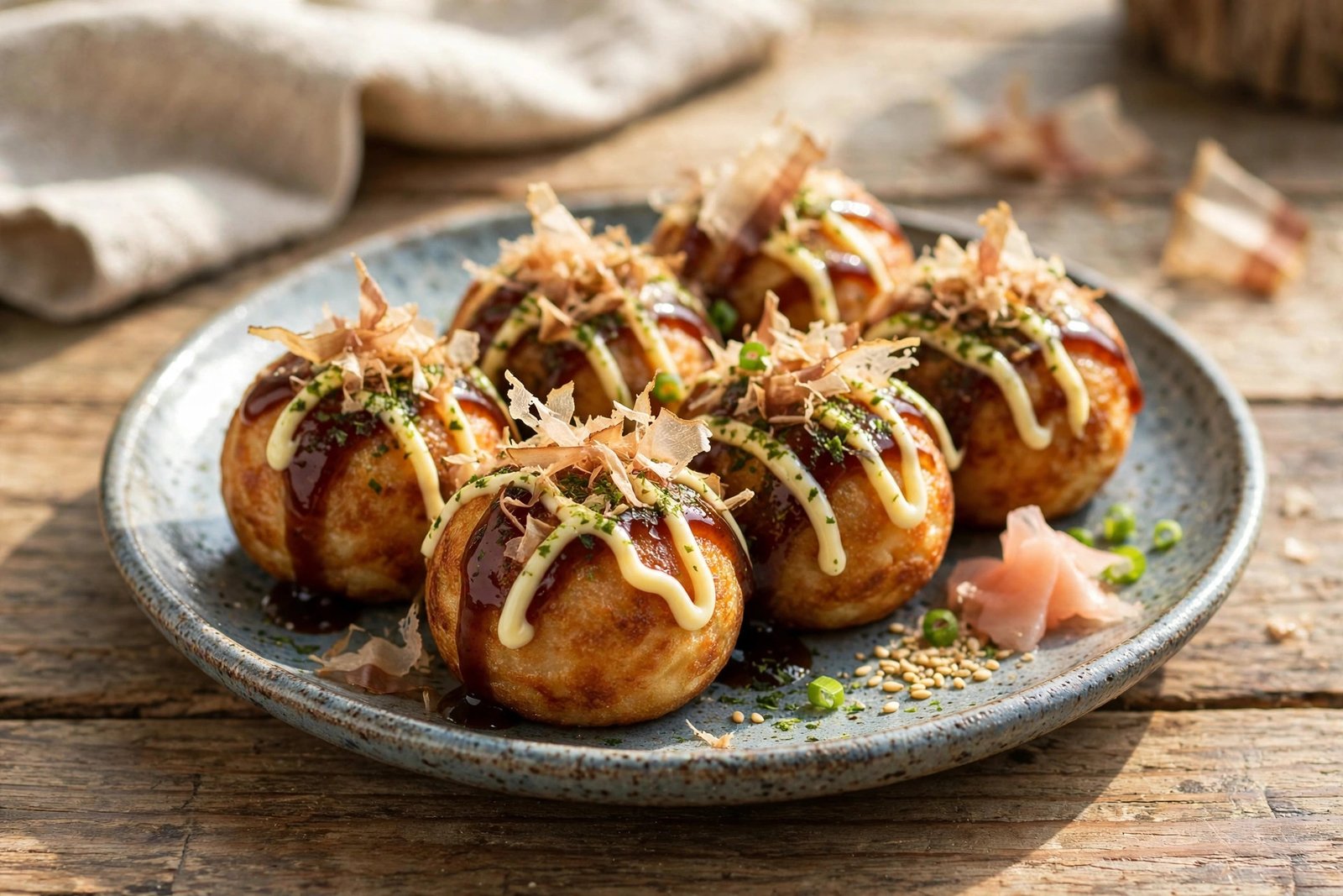 Takoyaki served beautifully, ready to eat
