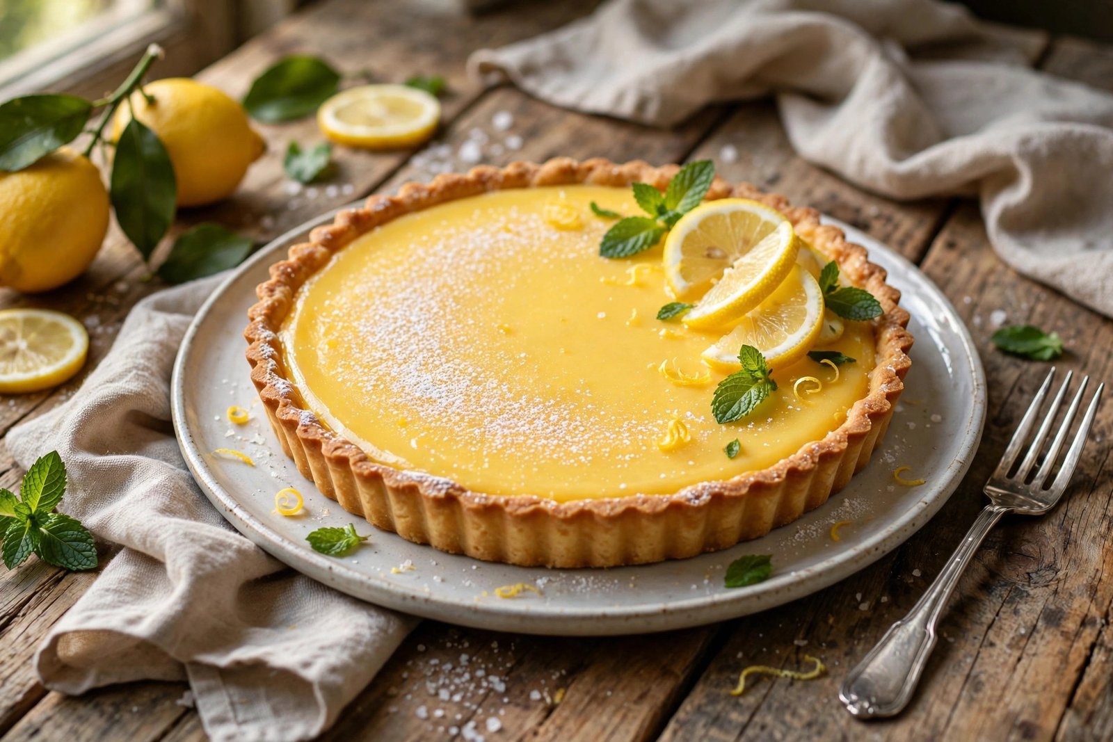 Tarte au Citron served beautifully, ready to eat