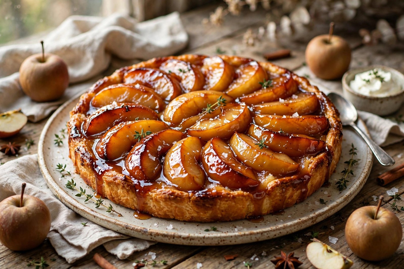 Tarte Tatin served beautifully, ready to eat