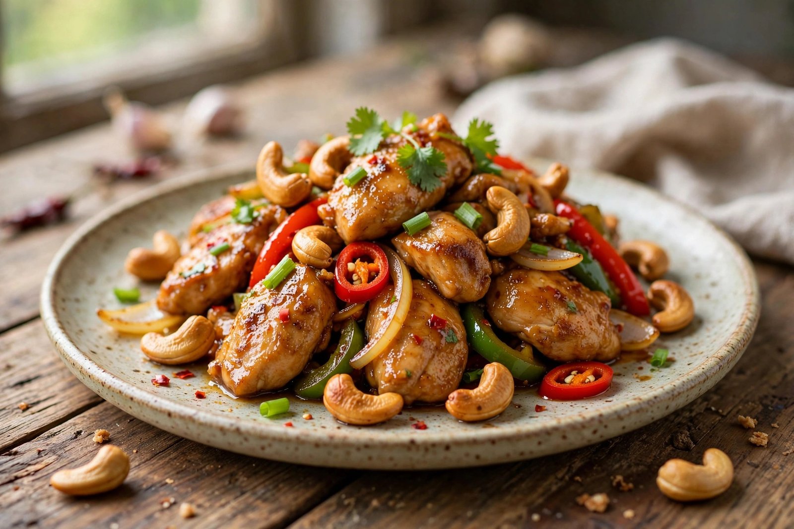 Thai Cashew Chicken served beautifully, ready to eat