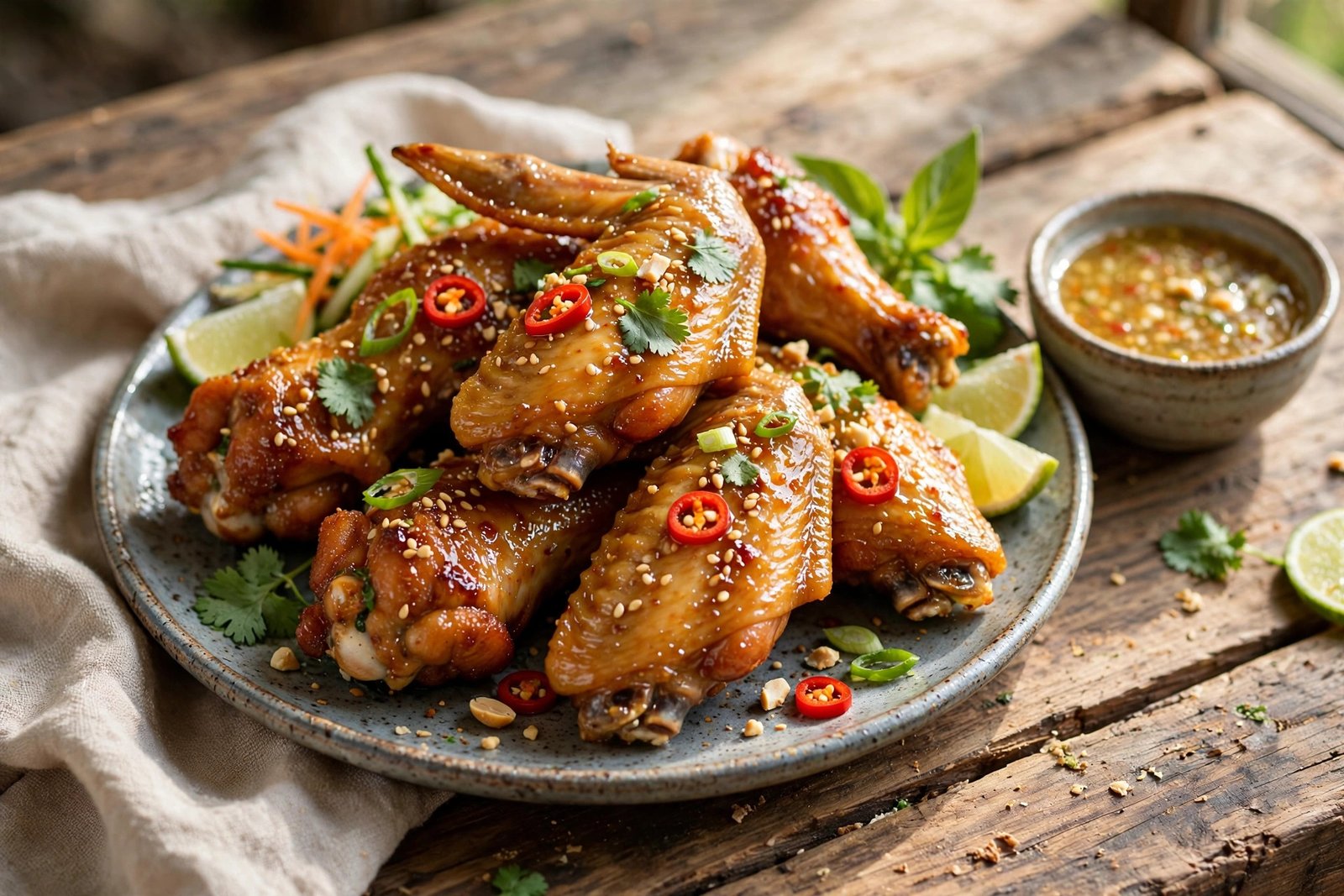 Thai Chicken Wings served beautifully, ready to eat