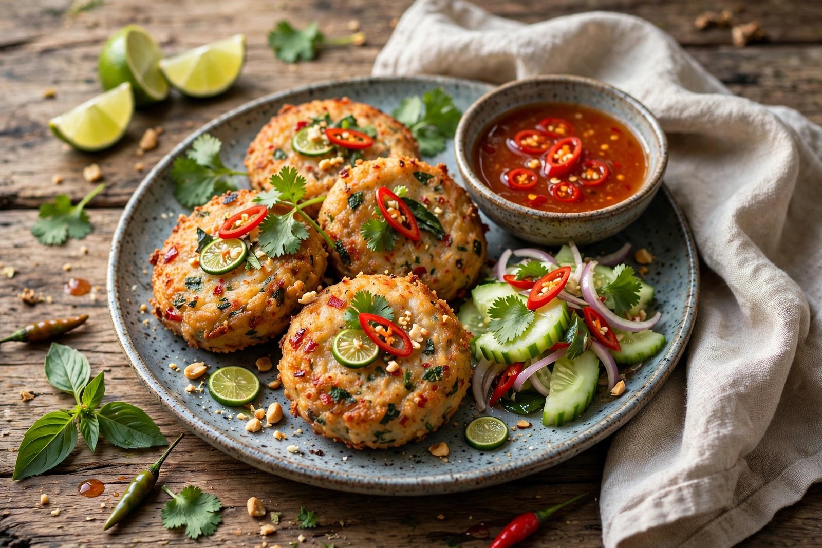 Thai Fish Cakes served beautifully, ready to eat
