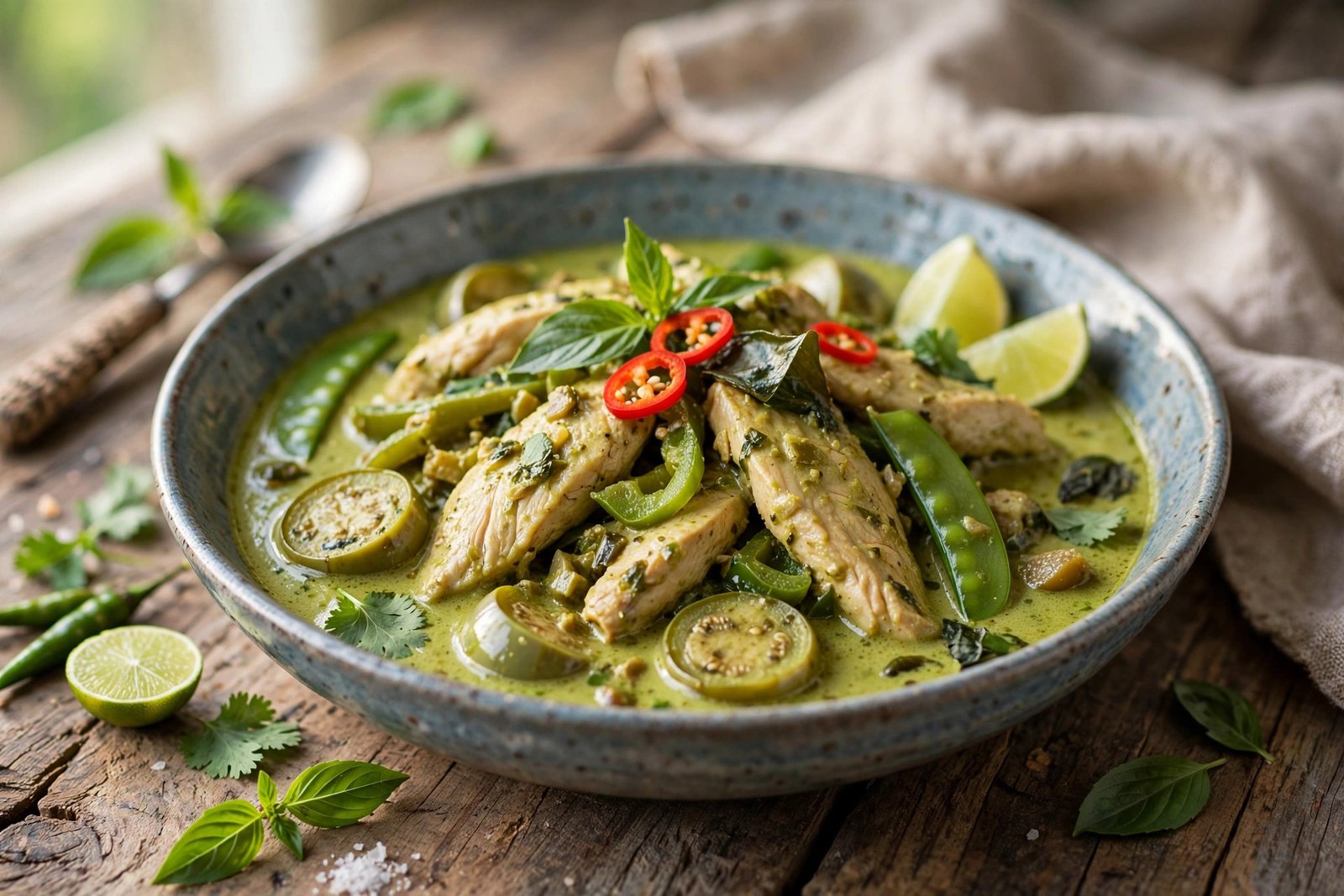 Thai Green Curry served beautifully, ready to eat