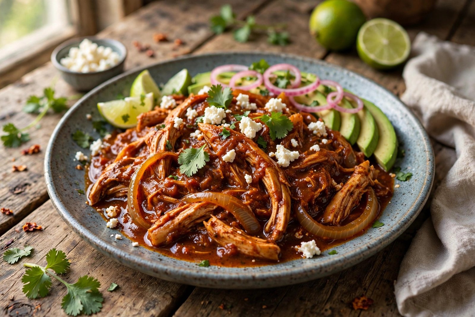 Tinga de Pollo served beautifully, ready to eat