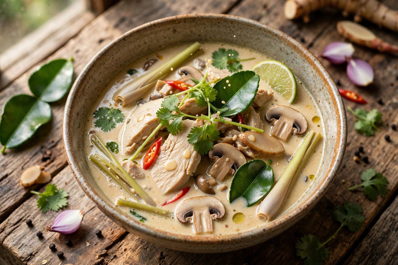 Tom Kha Gai served beautifully, ready to eat