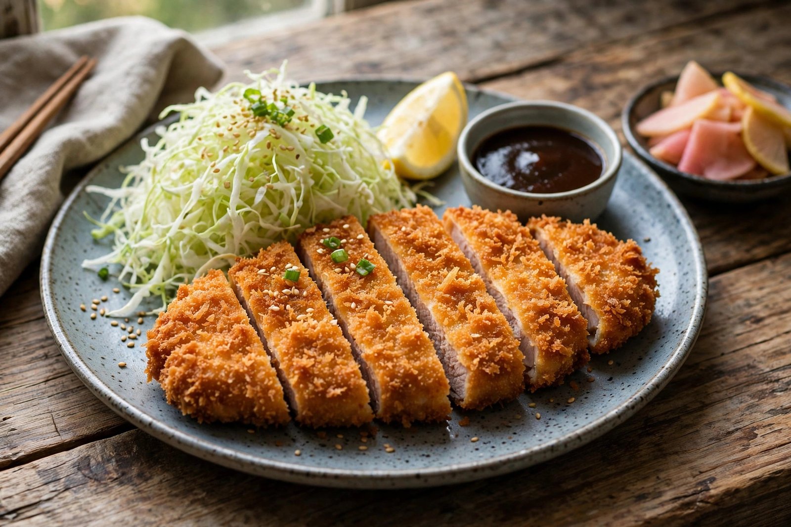 Tonkatsu served beautifully, ready to eat