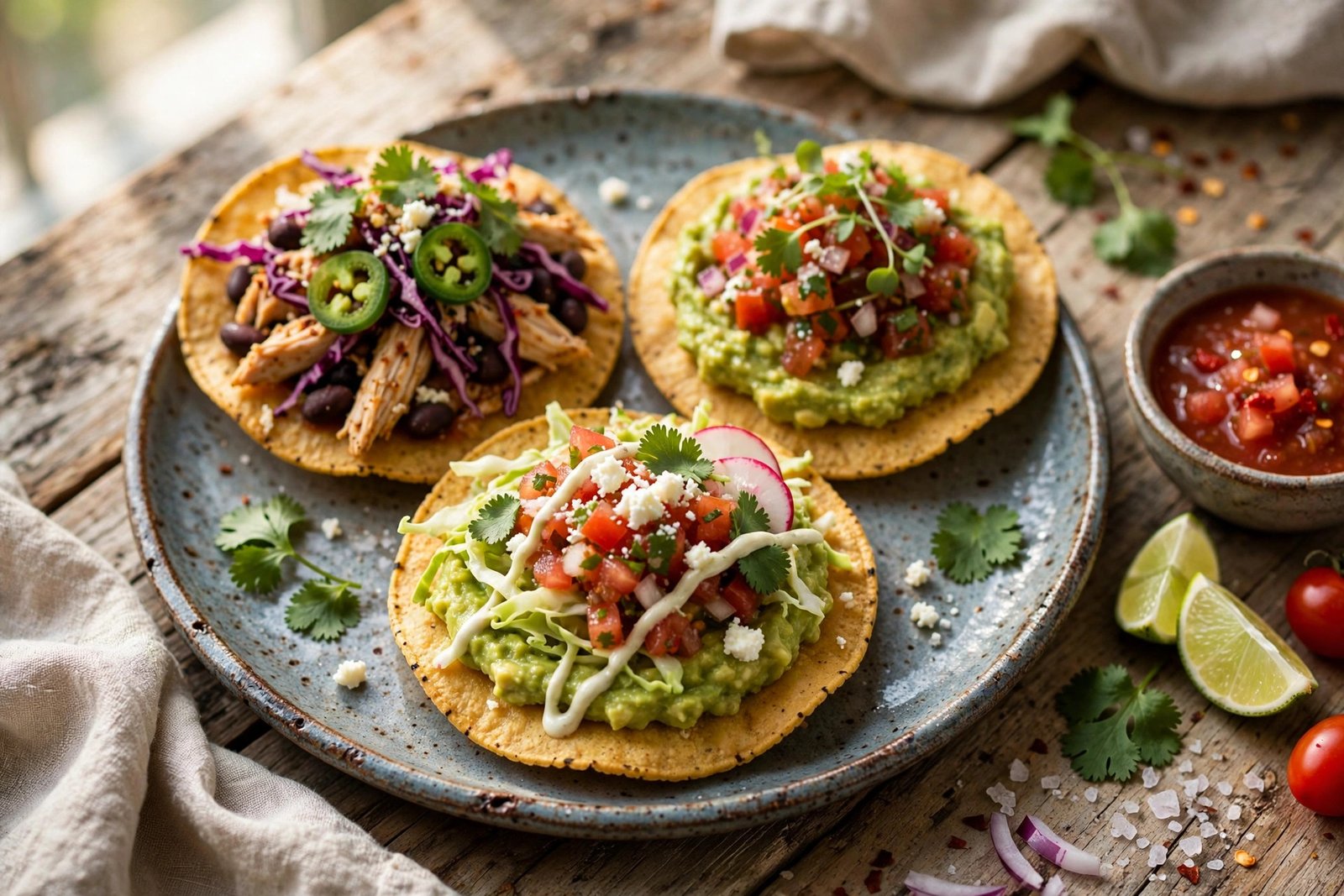 Chicken Tostadas served beautifully, ready to eat