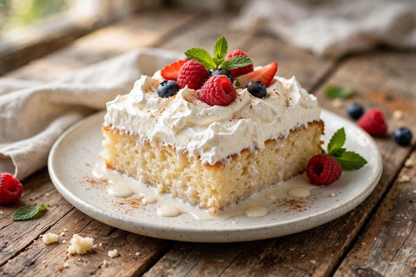 Tres Leches Cake served beautifully, ready to eat