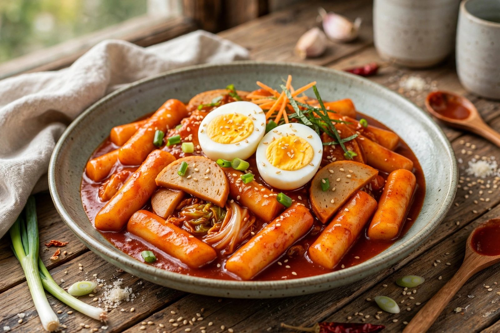 Tteokbokki served beautifully, ready to eat